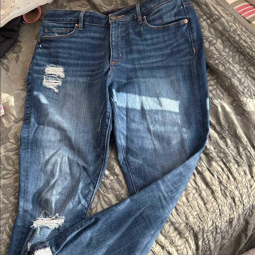 LOFT Women's Blue Distressed Boyfriend Jeans